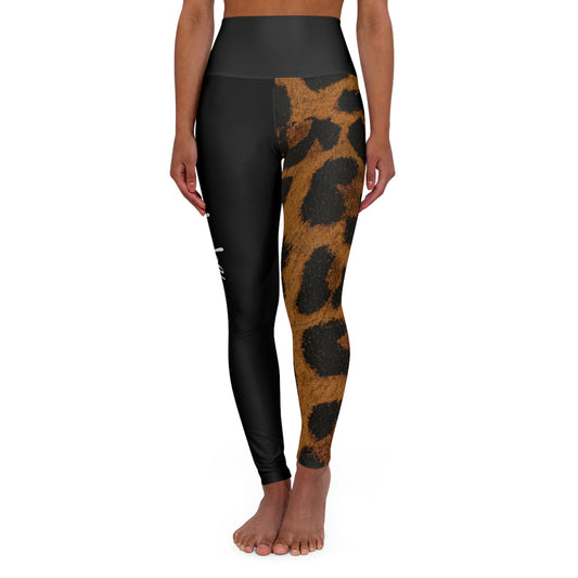 Biker Babe 1/2 Leopard High Waisted Yoga Leggings (AOP)