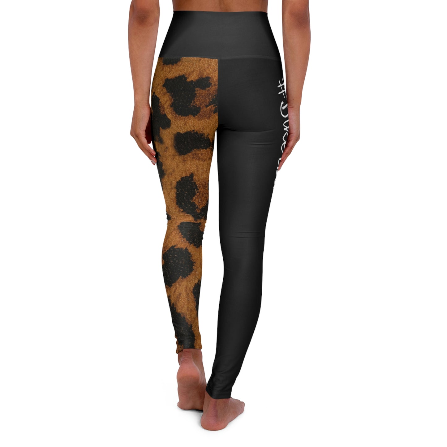 Biker Babe 1/2 Leopard High Waisted Yoga Leggings (AOP)