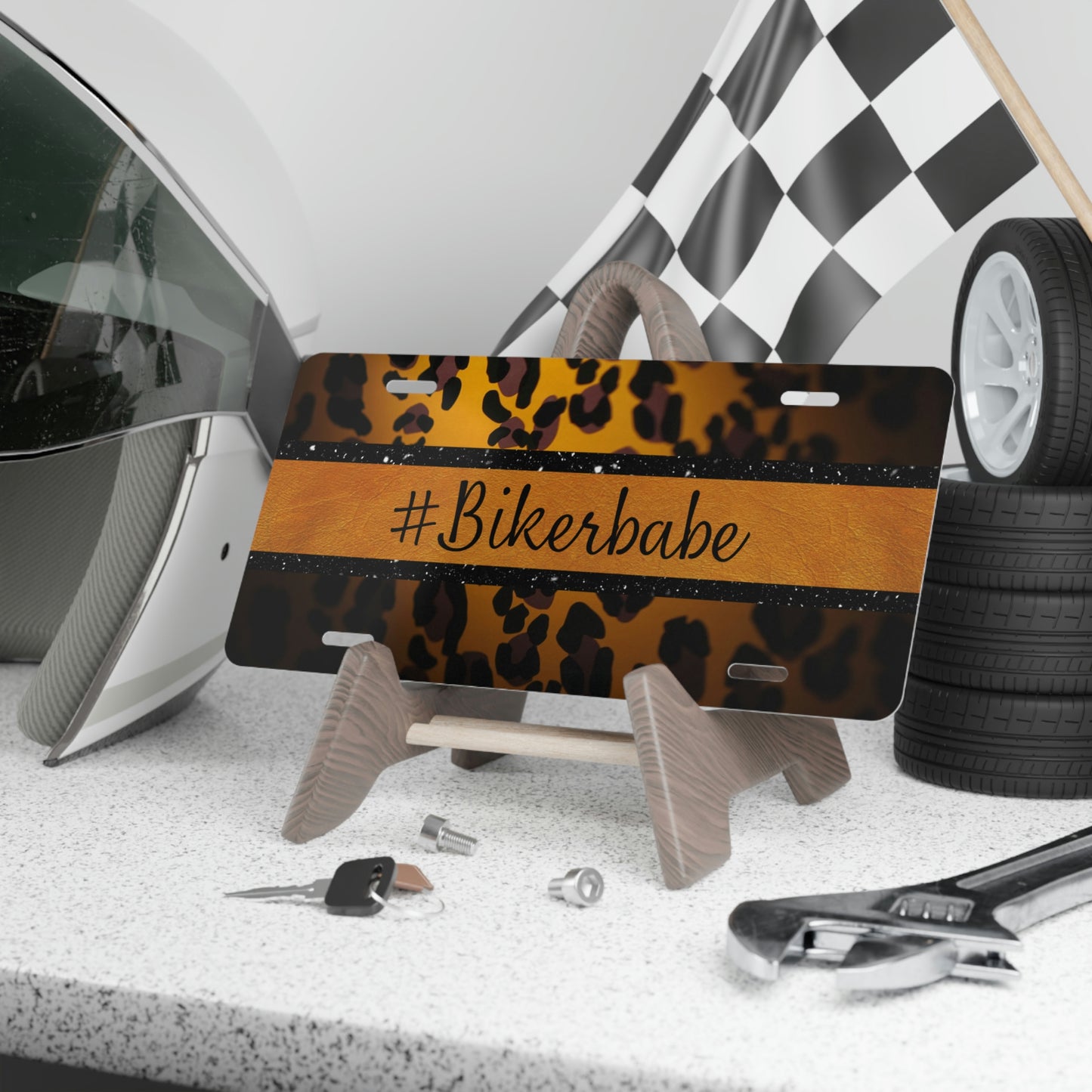 Biker Babe Leopard Vanity Plate