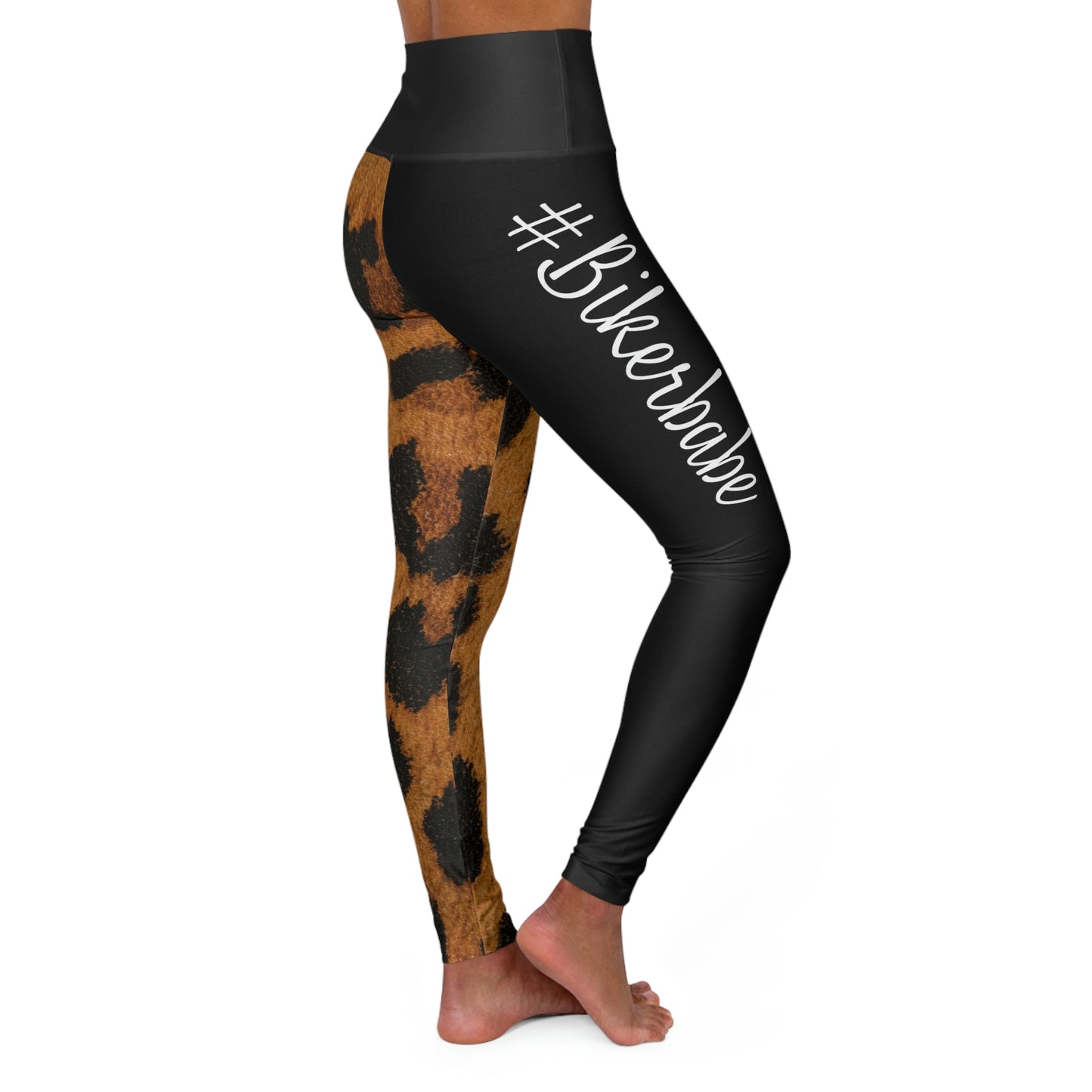 Biker Babe 1/2 Leopard High Waisted Yoga Leggings (AOP)