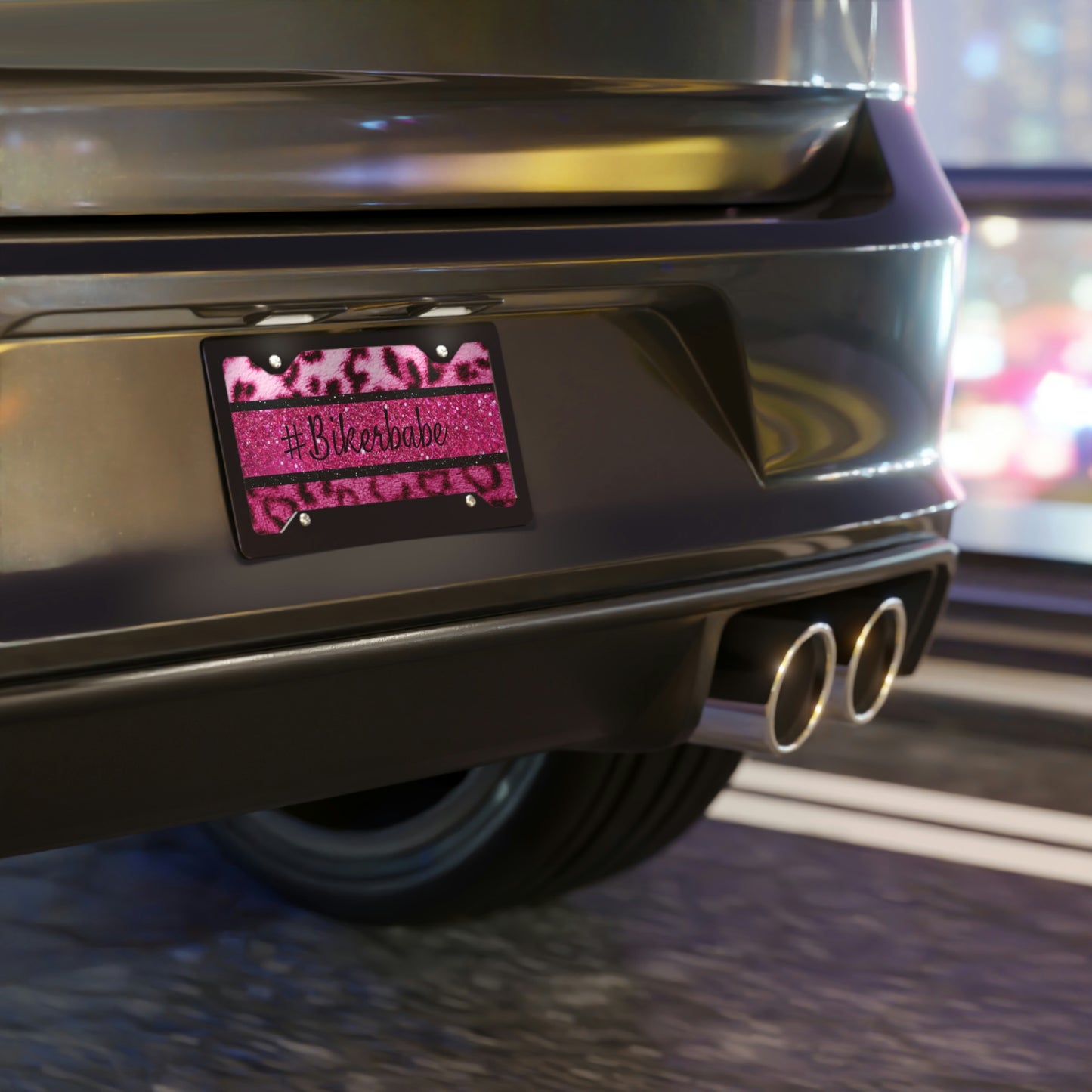 Biker Babe Pink Leopard Vanity Plate